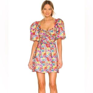 For Love And Lemons Merill Floral Puff Sleeve Colorful Mini Dress